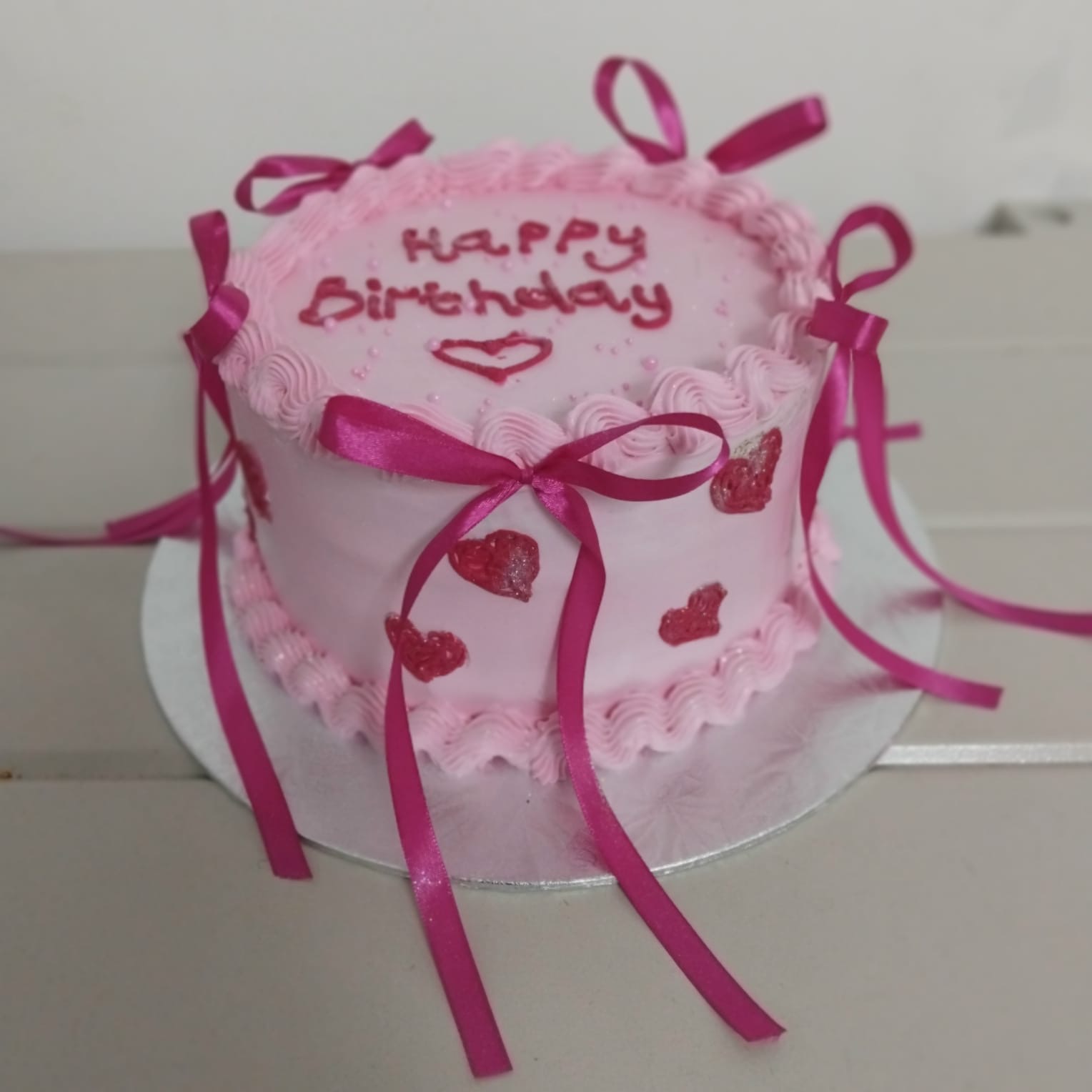 Pink Ribbon Heart Cake