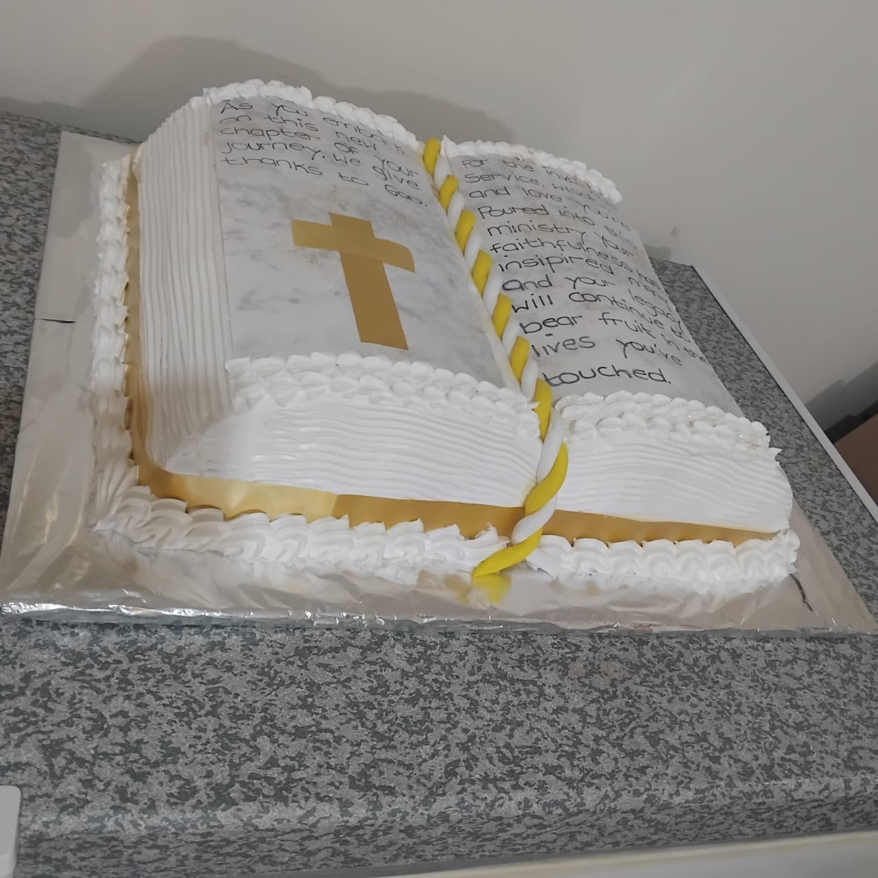 Open Bible Farewell Cake