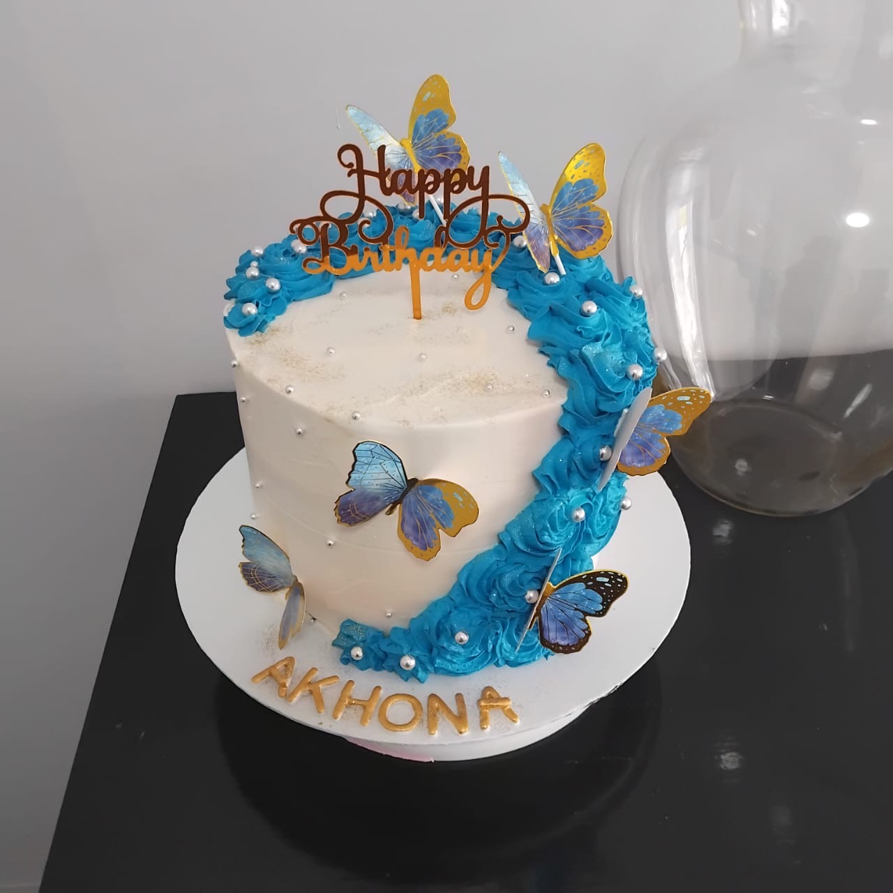 Blue Rosette Butterfly Bento Cake