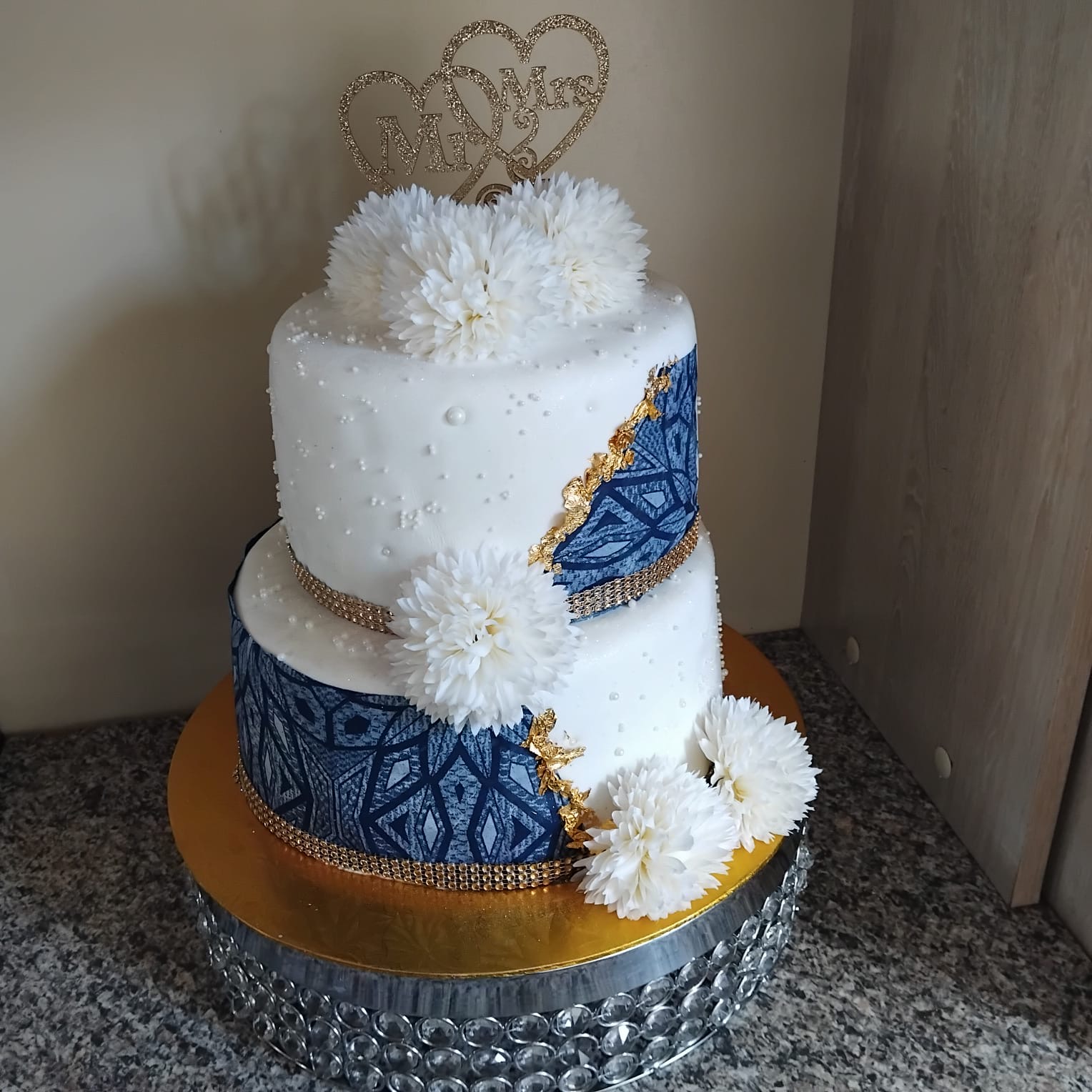Shweshwe Print Two-Tier Wedding Cake