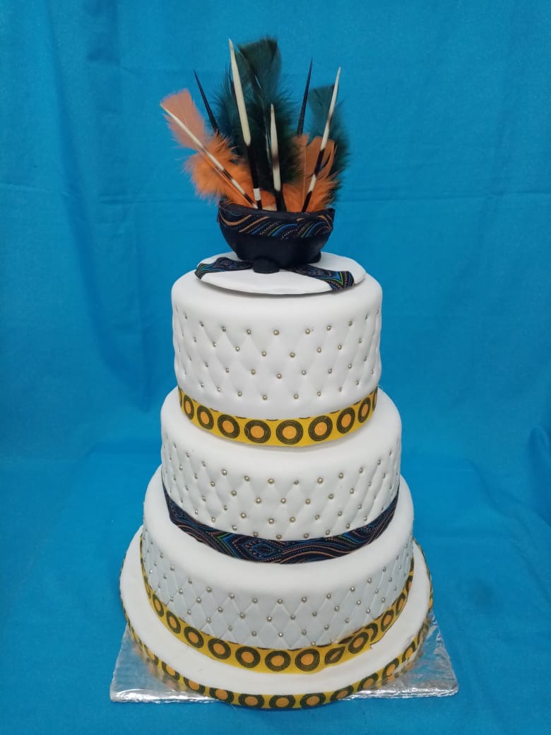 Three-Tier Traditional Feather Wedding Cake