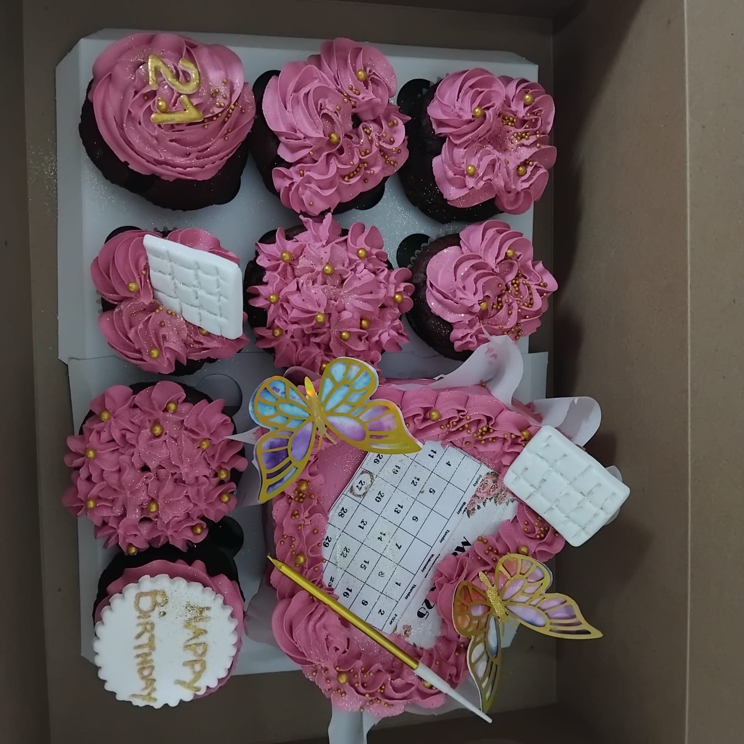 Pink Rosette Butterfly Cake & Cupcake Box