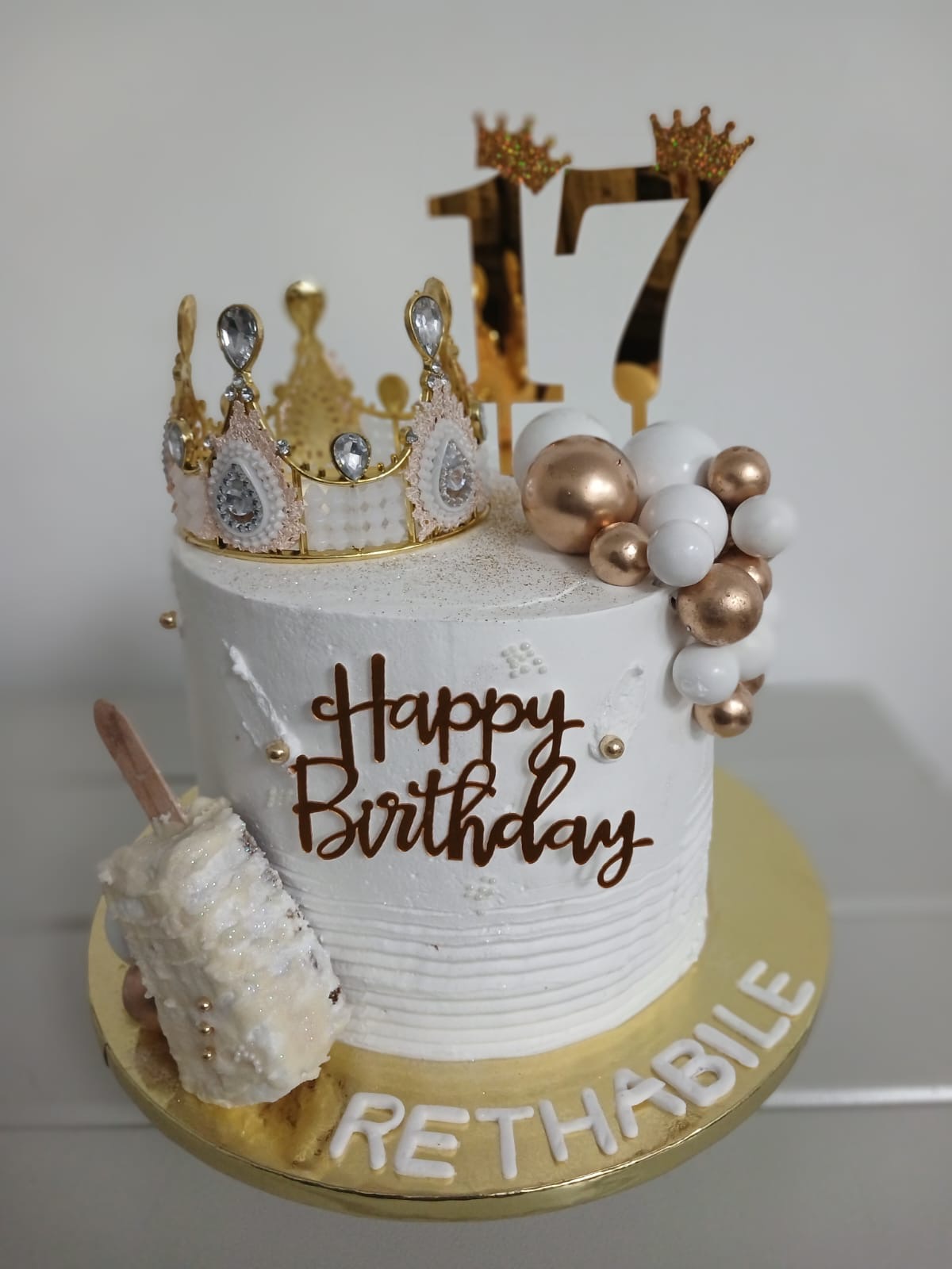 White & Rose Gold Crown Bento Cake