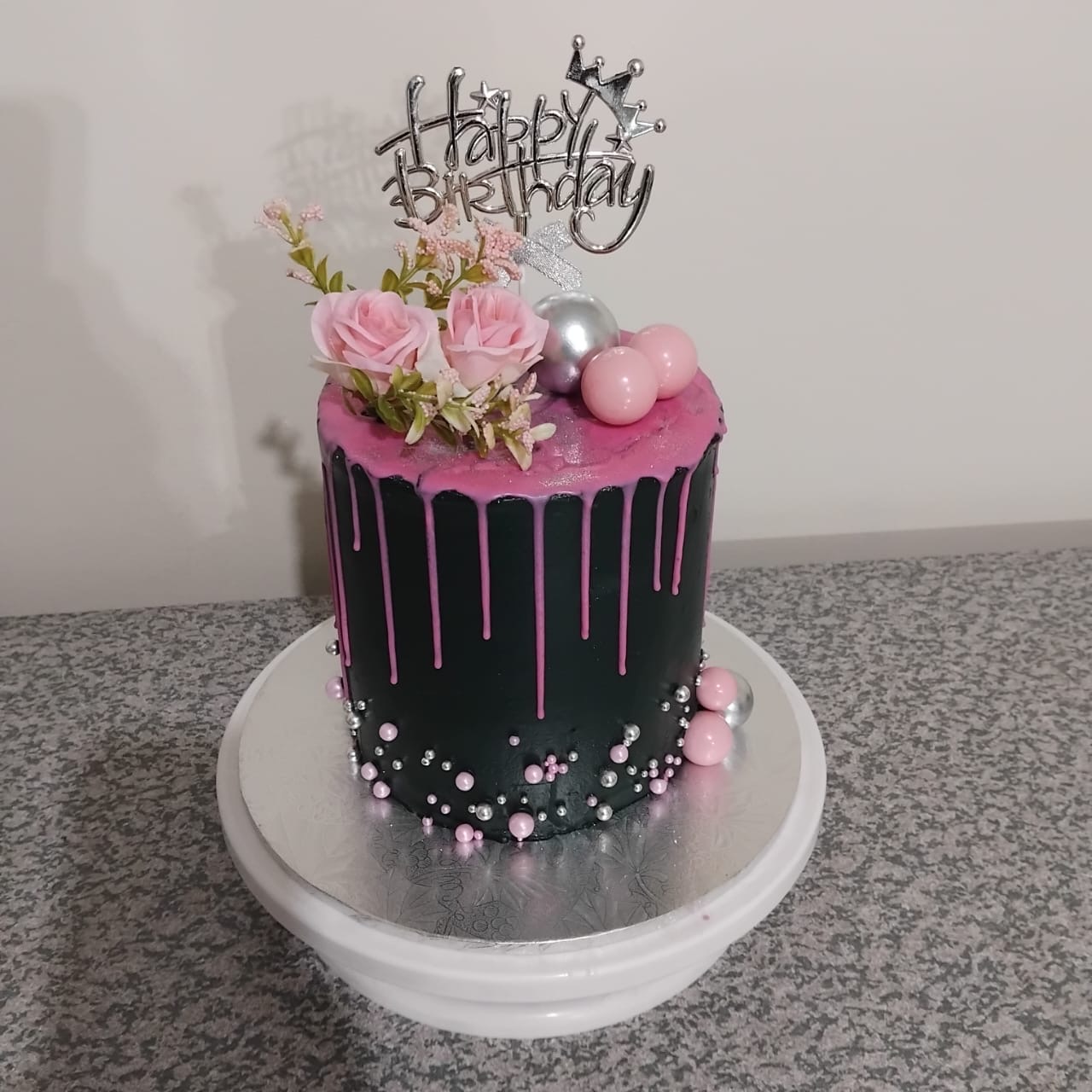 Black & Pink Drip Cake