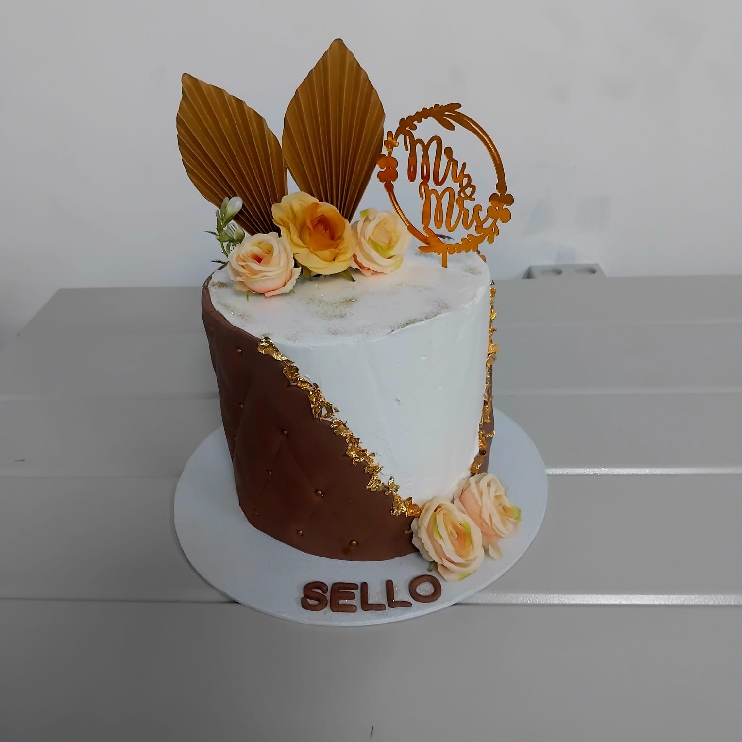 Chocolate & Cream Gold Leaf Wedding Cake