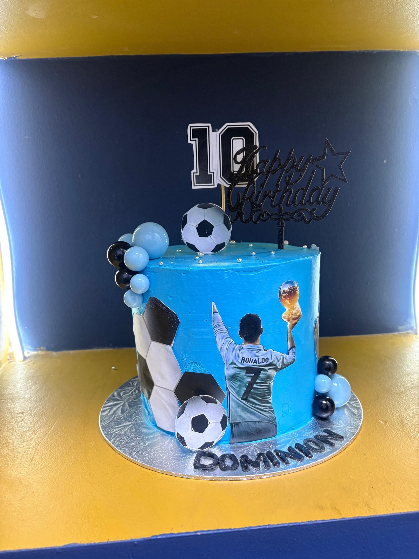 Blue Soccer Star Cake